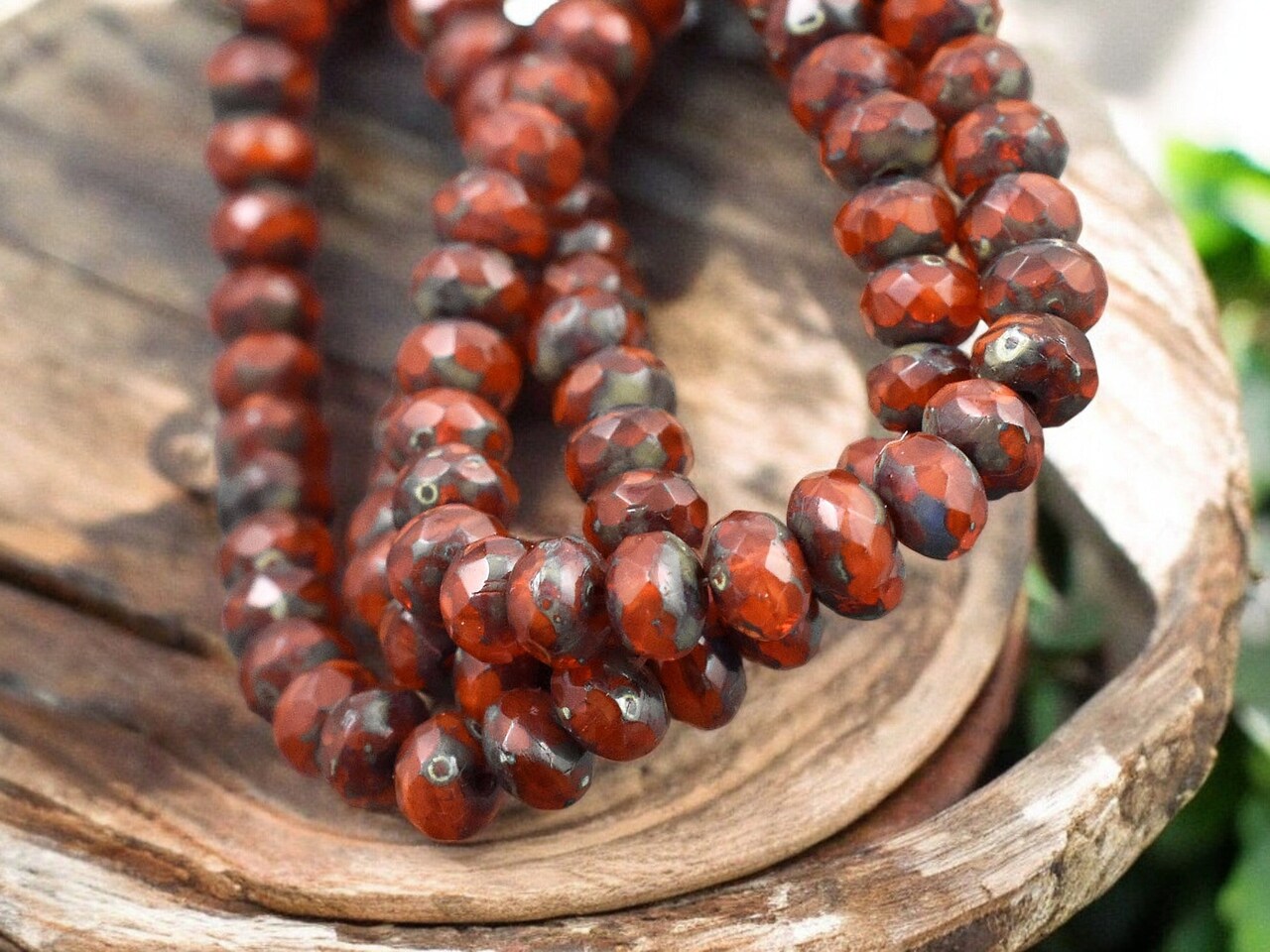 *30* 3x5mm Burnt Coral Orange Picasso Fire Polished Rondelle Beads